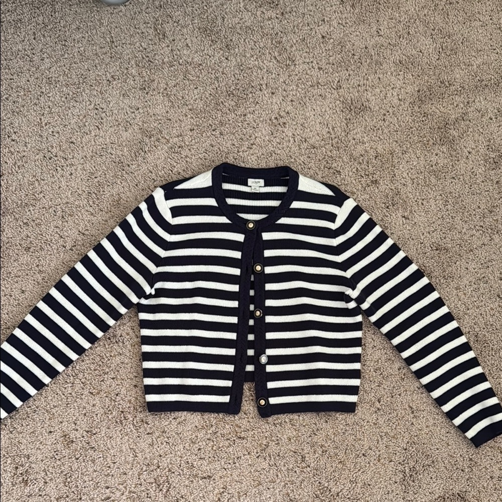 J Crew Striped Navy and White Women's Sweater